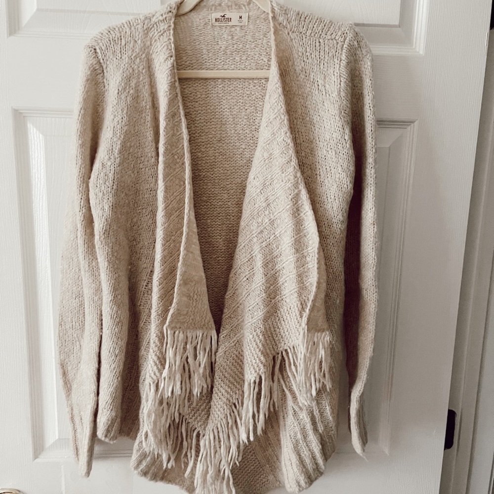 Hollister | Tan Open Knit Sweater with Fringe | Size M